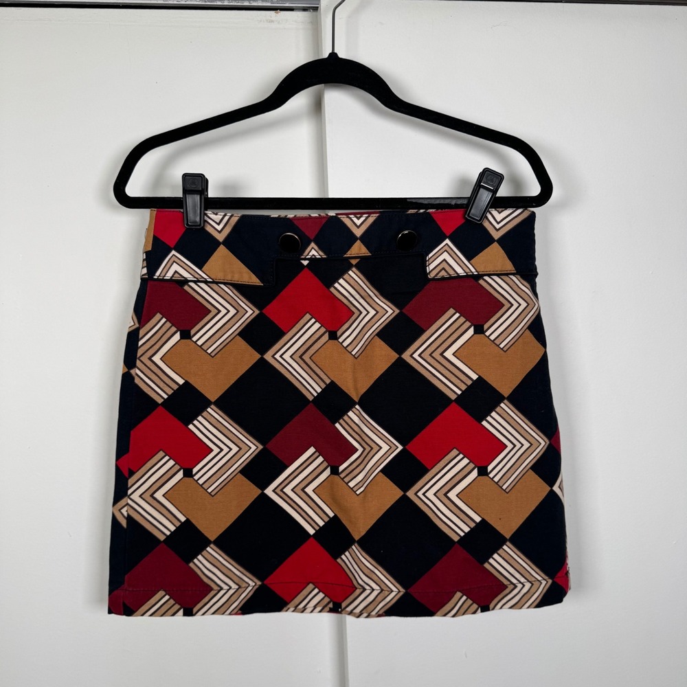Ann Taylor LOFT Petites Red Black Geometric Chevron Mini Skirt 8P
